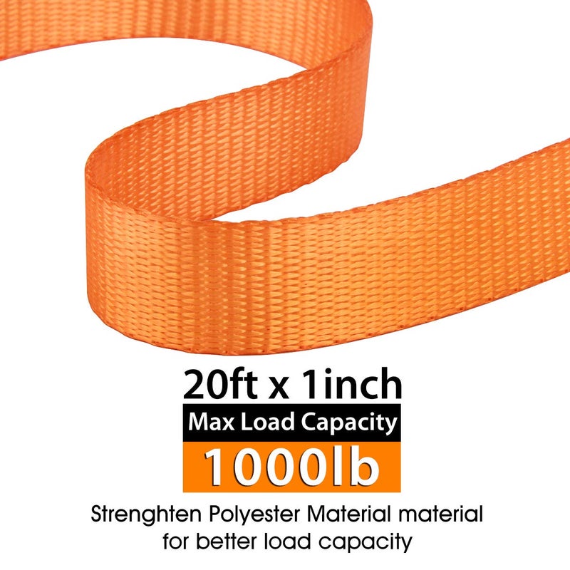 JCHL Tie-Down Cam Straps, JCHL Ratchet Tie Down Strap 1" x20' Lashing Strap Cargo Tie Down Strap Polyester Webbing Coated S-Hooks Cambuckle Metal Buckles 1000lbs Capacity Securing Straps (Pack of 4) - Image 5